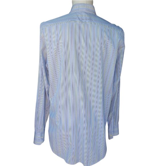 ETRO Milano SZ 39 Blue, Green & White Stripe Men's Cotton Button Up Shirt - Picture 2 of 12